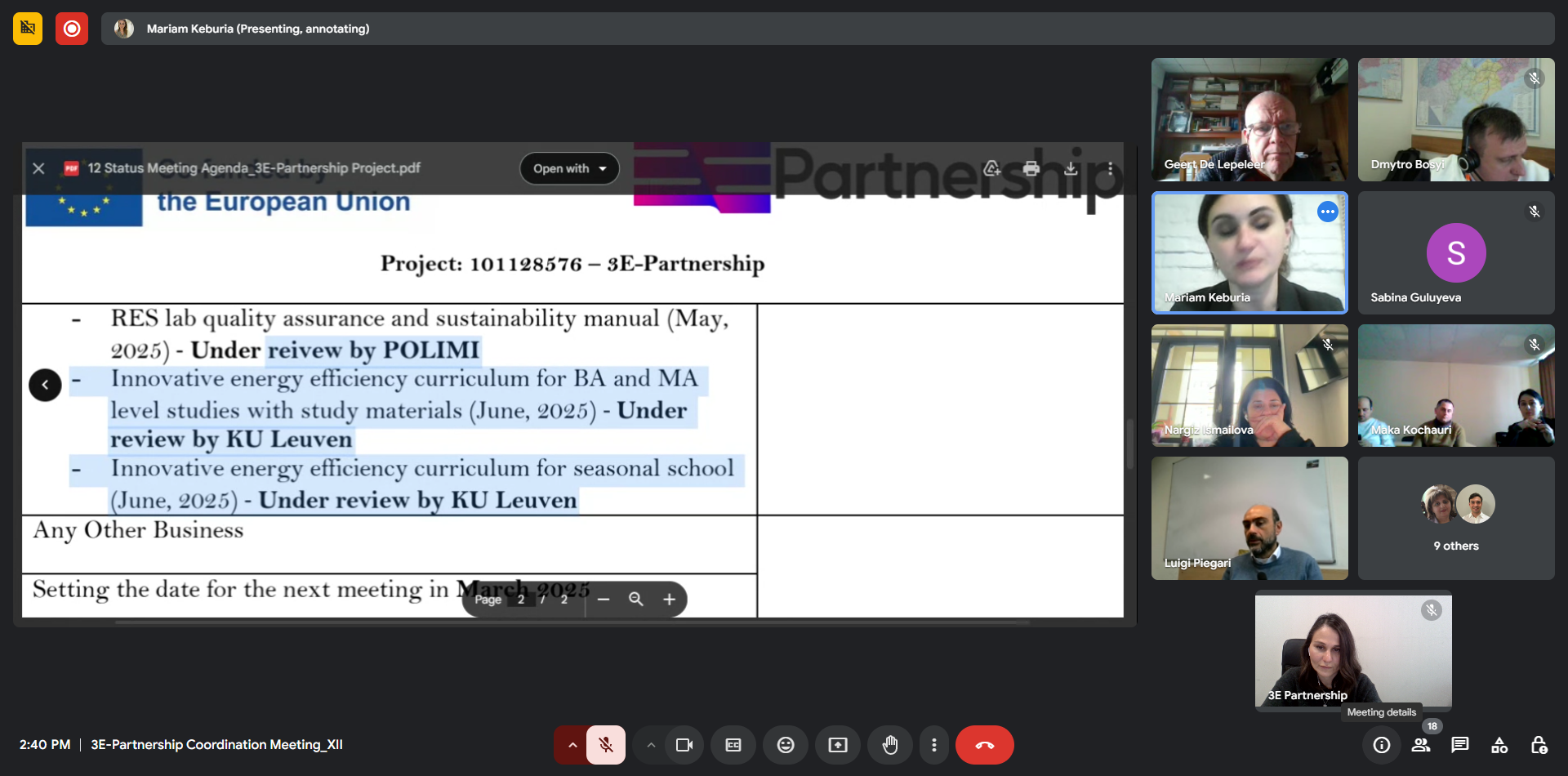 Project Update: 12th Consortium Meeting – 3E-Partnership Project